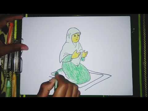 Menggambar dan Mewarnai Kartun Muslimah yang sedang berdoa, caranya mudah dan hasilnya bagus