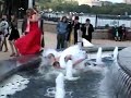 The bride had fallen into the fountain.