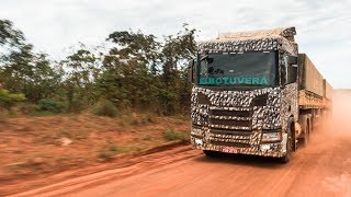 Driving a new Scania R 500 in rugged Mato Grosso, Brazil