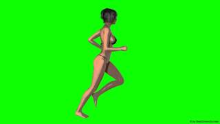 Bikini Beach Girl Runs 1 - Seamless Looping - Green Screen - Free Use