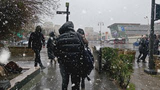 Bakıya Qar Yağır 20 Yanvar 2022 Nərimanov - Piyada Gəzinti Turu - Baku, Azerbaijan 4K Walking