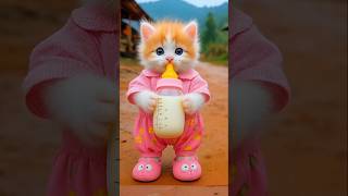 Pinky Cute Cat Dance And Drinking Milk