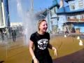 Speshul Kay playing in the water fountains at Blackpool Pleasure Beach