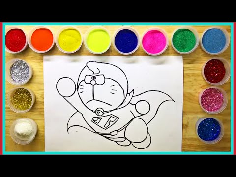 TÔ MÀU TRANH CÁT KIM TUYẾN SIÊU NHÂN DORAEMON - Sand Painting: SuperMan Doraemon. 341.