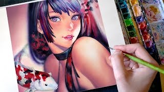?WATERCOLOR / AIRBRUSH SPEEDPAINT? Mermaid and Koi