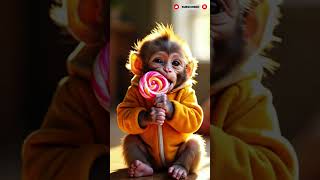 Adorable 6-Month-Old Monkey Eating Giant Lollipop