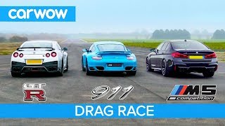Nissan GT-R vs Porsche 911 Turbo vs BMW M5 Comp - £100K DRAG RACE, ROLLING RACE & BRAKE TEST