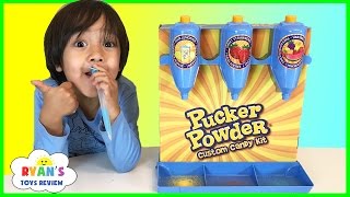 PUCKER POWDER Custom Candy Kit! Sweet and Sour Kids Candy Review! Ryan ToysRevie