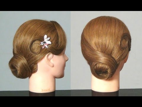 Прическа для волос средней длины: Пучок. Elegant updo hairstyle