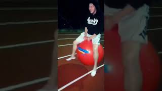Bouncing On Space Hopper Around The Track With Boing Sound Effects