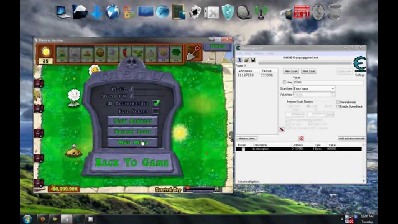 how to get more money in plants vs zombies using cheat engine