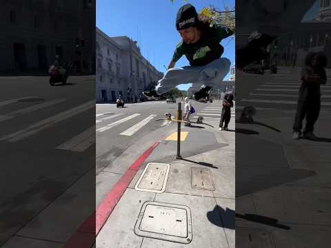 Proper kick flip at the library in San Francisco #pizzaskateboards #skateboarding