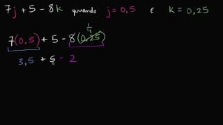 Avaliar expressões com duas variáveis: frações números decimais - Khan Academy em português (5º ano)