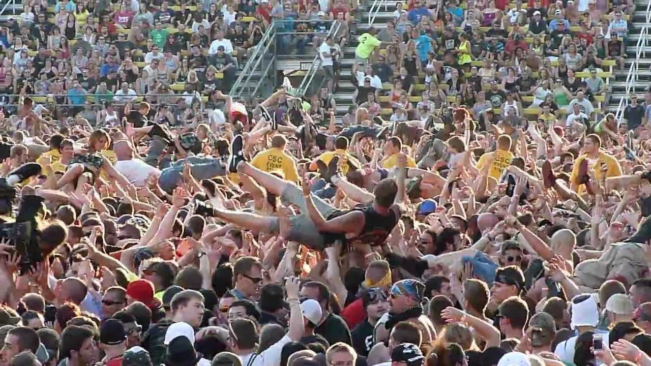 Naked crowd surfing