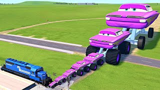 Big & Small Pixar Cars The Train With Saw Wheels Vs Train Superman & Speed Bump Beamng Drive