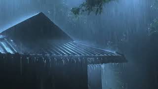 Teneke çatıda şiddetli yağmur ve olağanüstü gök gürültüsü sesleri ile stresin üs