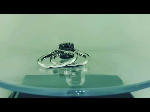 Black Diamond Engagement Ring Set, Wedding Rings Sets, 14k White Gold 2.05 Carat Unique Halo Pave Certified Handmade Black Diamond Engagement Ring Set, Wedding Rings Sets, 14k White Gold 2.05 Carat Unique Halo Pave Certified Handmade