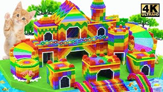 ASMR Video | Build Kitty Royal Palace & Double Rainbow Slide Aquarium Around From Magnet Balls