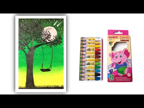 Vẽ tranh PHONG CẢNH ĐÊM TRĂNG đơn giản tuyệt đẹp với MÀU SÁP DẦU|how to draw scenery with oil pastel
