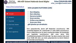 Atatürk Üniversitesi Açıköğretim (ATA AÖF) Sistemi Hakkında Genel Bilgiler