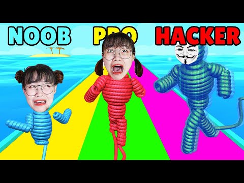 Hà Sam Biến Thành Cuộn Len Màu Sắc Màu Đỏ, Màu Xanh , Màu Vàng Chạy Đua Về Đích - Rope Man Run