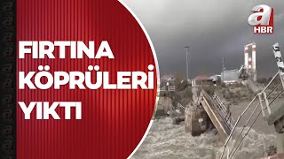 Balıkesir Edremit'te şiddetli yağış ve lodos nedeniyle dere taştı, köprü yıkıldı