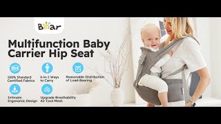 Bear Baby Carrier With Hip Seat, 6-In-1 Ergonomic Design For Newborn To Toddler, Adjustable