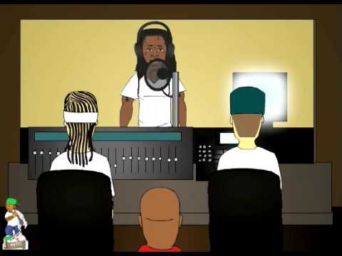 cartoon parody featuring Play N Skillz in the studio with Lil Wayne, 