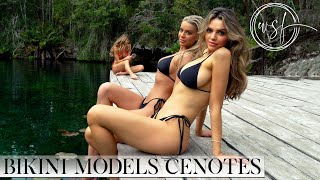 Bikini Models Swimming in Cenotes of Tulum, Mexico, 4K