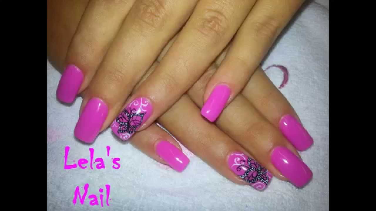pink butterfly nail art gelish candyland gel nails tutorial - YouTube