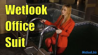Wetlook Stylish Red Suit | Wetlook Girl Swim In The Pool | Wetlook Girl Gets Completely Wet