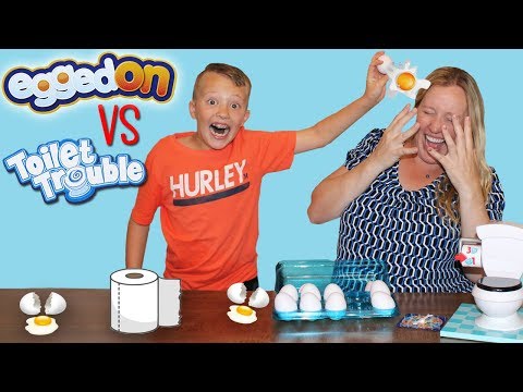 Toilet Trouble VS Egged On Challenge || Family Fun Pack Game Night Parent Edition