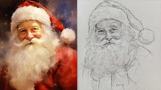 Учимся Поэтапно Рисовать Санта-Клауса На Рождество.