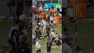 Brad Pitt And Damson Idris On The Grid Filming For Apple Tv At British Grand Prix 2023 Silverstone