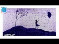 How to Draw a Scenery of Rainy Day Pencil Drawing Easy in Color