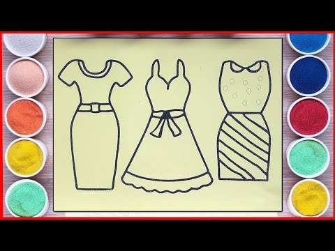 TÔ MÀU TRANH CÁT 3 BỘ VÁY ĐẦM BÚP BÊ - Colored sand painting dress for doll (Chim Xinh)