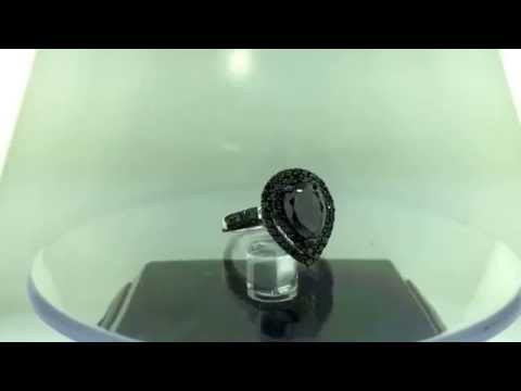 3.63 Carat Pear Shaped Black Diamond Engagement Ring, Double Halo 14k White Gold Unique Handmade Certified 3.63 Carat Pear Shaped Black Diamond Engagement Ring, Double Halo 14k White Gold Unique Handmade Certified