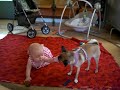 Furgee the chug teaches baby Roen to crawl