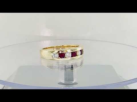 Alternating Rubies and Diamonds Wedding Band, Unisex Anniversary Ring 0.81 Carat 14K Yellow Gold 5mm Certified Handmade Alternating Rubies and Diamonds Wedding Band, Unisex Anniversary Ring 0.81 Carat 14K Yellow Gold 5mm Certified Handmade