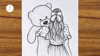 How To Draw A Girl Holding A Teddy Bear || Girl Drawing Step By Step || Easy Drawing For Beginners