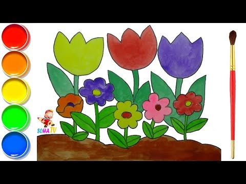 Tô màu bông hoa tulip cho bé 💚💙💜 Bé tập tô màu bông hoa 💚💙💜 Coloring pages flowers for kids