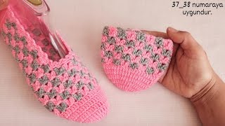 Tığ işi iki renkle Lale Desen Patik Yapılışı🌷 knitting crochet desen tutorial st