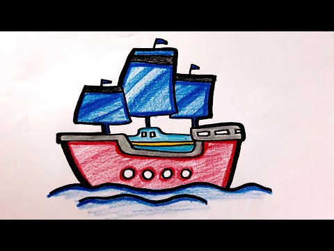 วาดเรือสำเภา|วาดรูประบายสีเรือสำเภาท่องเที่ยว|วาดการ์ตูน