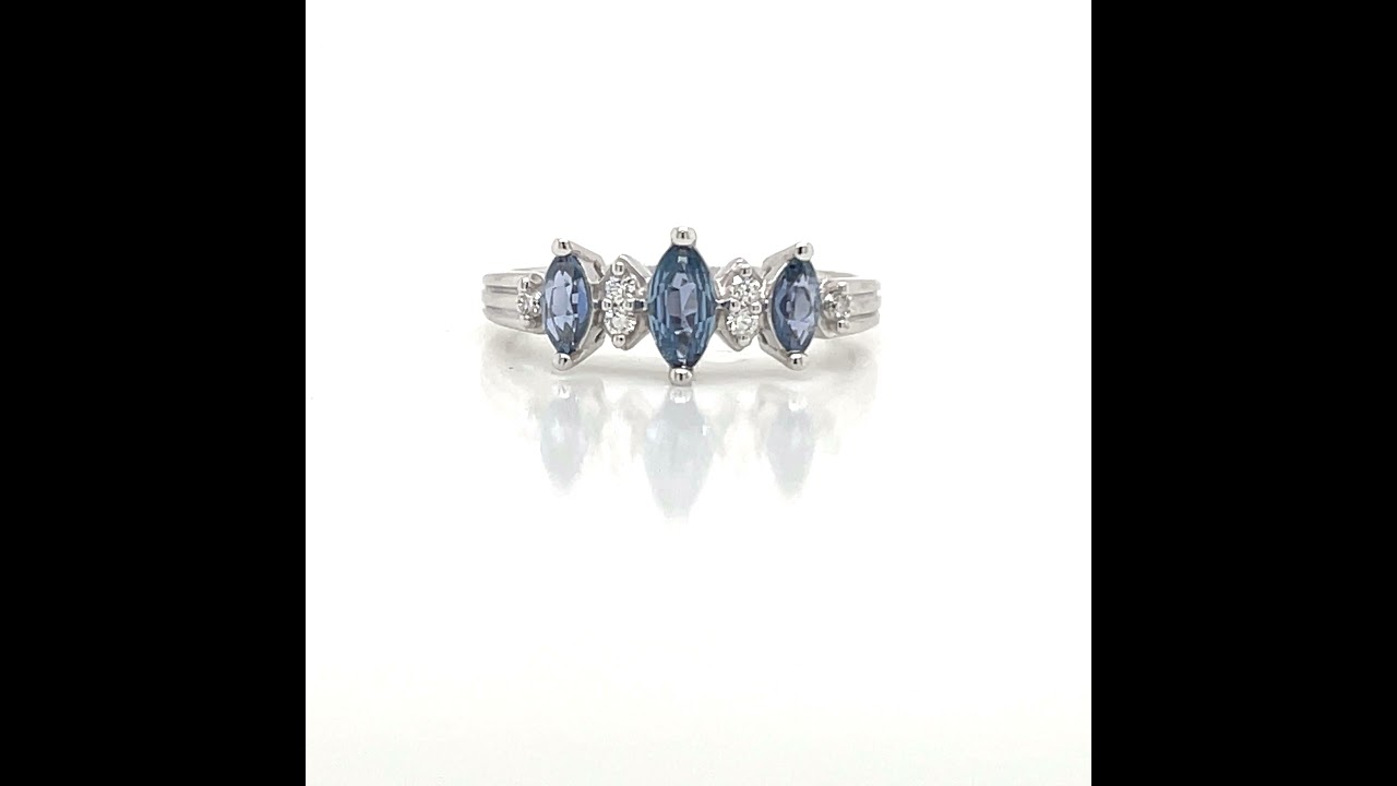 Montana Yogo Sapphire 3 Marquise & Diamond Ring 14K