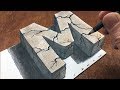 How to Draw Stone Letter M - Drawing with Charcoal Pencil and Marker - By Vamos