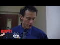 Spanish River basketball coach John Jones talks to media after playoff win