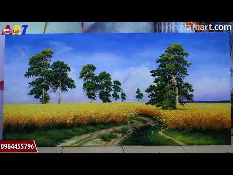 Tranh treo phòng khách phong cảnh cánh đồng lúa mì lh 0964455796