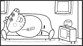 Peppa Pig Daddy Pig Watching TV Coloring Book Pages Video For Kids with Colored Markers