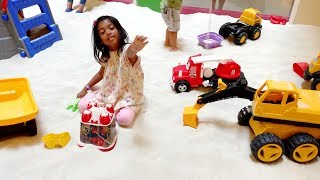 Construction Toys for Kids in Huge Sand Pit | JCB Trucks CAT Digger Tractor Trailer Excavator