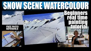 Snow Scene Watercolor Beginners Painting Tutorial with Free Photo Reference